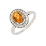 Bague citrine 1. 68 carat et diamants 0. 27 carat or blanc 5. 82g