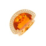 Bague citrine 18. 50 carats et diamants 1 carat or jaune 17. 38g