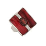 Bague clozeau grenat 1. 50 carat et diamants 0. 06 carat or blanc 9. 58g