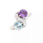 Bague diamants 0. 15 carat, topaze et amthyste or blanc 5. 62g