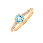 Bague diamants 0. 16 carat et aigue - marine 0. 59 carat or jaune 3. 40g