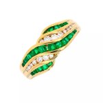 Bague diamants 0. 35 carat et meraudes 0. 10 carat or jaune 5. 89g