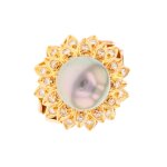 Bague diamants 0. 36 carat et perle or jaune 11. 43g