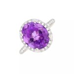 Bague diamants 0. 38 carat et amthyste 4 carats or blanc 5. 68g