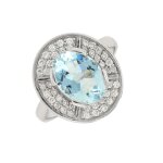 Bague diamants 0. 44 carat et aigue - marine 3. 33 carats or blanc 9. 87g