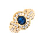 Bague diamants 0. 90 carat et saphir 1 carat or jaune 7. 73g