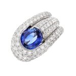 Bague diamants 2. 87 carats et saphir 2. 85 carat or blanc 10. 87g