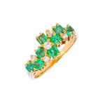 Bague meraudes 0. 40 carat et diamants 0. 17 carat or jaune 4. 26g