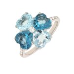 Bague fleur diamants 0. 07 carat et topazes 3. 96 carats or blanc 3. 70g