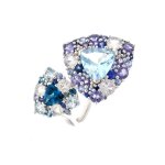 Bague isabelle langlois saphirs et pierres fines or blanc 4. 57g Bague isabelle langlois saphirs et pierres fines or blanc 4. 57g