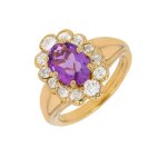 Bague marguerite am�thyste 1. 40 carat et diamants 0. 82 carats or jaune 7. 13g