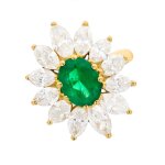 Bague marguerite diamants 3. 59 carats et meraude 2. 03 carat or jaune 7. 87g