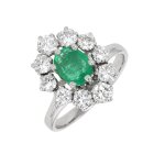 Bague marguerite �meraude 0. 98 carat et diamants 1. 12 carat or blanc 4. 43g