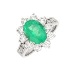 Bague marguerite �meraude 4 carats et diamants 1. 76 carat or blanc 10. 74g