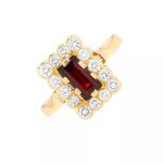 Bague marguerite grenat 1. 27 carat et diamants 0. 66 carat or jaune 6. 33g