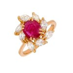 Bague marguerite rubis 1. 52 carat et diamants 0. 64 carat or jaune 4. 59g