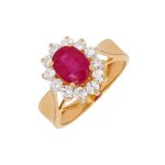 Bague marguerite rubis 2. 02 carats et diamants 0. 60 carat or jaune 4. 44g