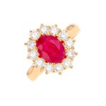 Bague marguerite rubis 2. 02 carat et diamants 0. 72 carat or jaune 5. 72g