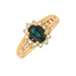 Bague marguerite saphir 0. 83 carat et diamants 0. 32 carat or jaune 3. 96g