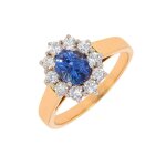 Bague marguerite saphir 1. 14 carat et diamants 0. 40 carat 2 ors 4. 43g
