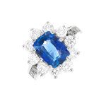 Bague marguerite saphir 2. 06 carats et diamants 3. 85 carats or blanc 11. 03g