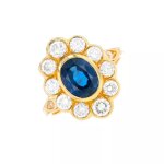 Bague marguerite saphir 2. 38 carats et diamants 1. 42 carat or jaune 6. 33g
