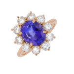 Bague marguerite tanzanite 3. 08 carats et diamants 1. 28 carats or rose 5. 23g