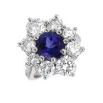 Bague marguerite tanzanite 3. 51 carats et diamants 4. 20 carats or blanc 12. 86g
