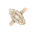 Bague marquise ancienne diamants 0. 12 carat 2 ors 4. 80g