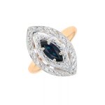 Bague marquise saphir 0. 60 carat et diamants 0. 13 carat 2 ors 4. 51g