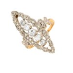 Bague marquise vintage diamants 0. 84 carat 2 ors 6. 58g