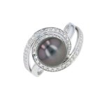 Bague perle de tahiti et diamants 0. 01 carat or blanc 4. 11g