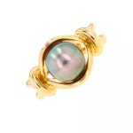 Bague perle de tahiti or jaune 9. 73g