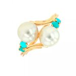 Bague perles et turquoises or jaune 3. 56g