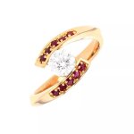 Bague rubis 0. 10 carat et diamant 0. 53 carat or jaune 4. 60g