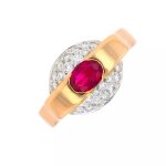 Bague rubis 0. 59 carat et diamants 0. 33 carat 2 ors 5. 50g