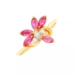 Bague rubis 0. 60 carat et diamants 0. 02 carat or jaune 2. 28g