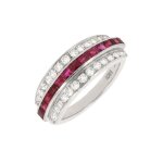 Bague rubis 0. 78 carat et diamants 0. 52 carat or blanc 6. 72g