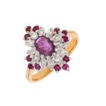Bague rubis 0. 85 carat et diamants 0. 06 carat 2 ors 5. 28g