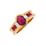 Bague rubis 1. 32 carat et diamants 0. 20 carat or jaune 6. 34g