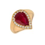 Bague rubis 3. 64 carats et diamants 0. 33 carat or jaune 13. 24g