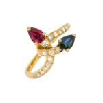 Bague rubis, saphir et diamants or jaune 3. 21g