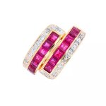Bague rubis de synthse 1. 54 carat et diamants 0. 06 carat 2 ors 4. 61g