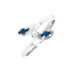 Bague saphirs 0. 12 carat et diamants 0. 07 carat or blanc 3. 12g