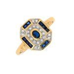 Bague saphirs 0. 45 carat et diamants 0. 10 carat or jaune 4. 62g