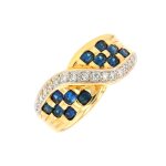 Bague saphirs 0. 50 carat et diamants 0. 14 carat or jaune 8. 87g