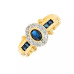 Bague saphirs 0. 54 carat et diamants 0. 11 carat or jaune 5. 80g