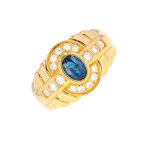 Bague saphir 0. 59 carat et diamants 0. 40 carat or jaune 5. 96g