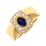 Bague saphir 0. 85 carat et diamants 0. 62 carat en or jaune