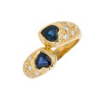 Bague saphirs 1. 08 carat et diamants 0. 30 carat or jaune 6. 31g